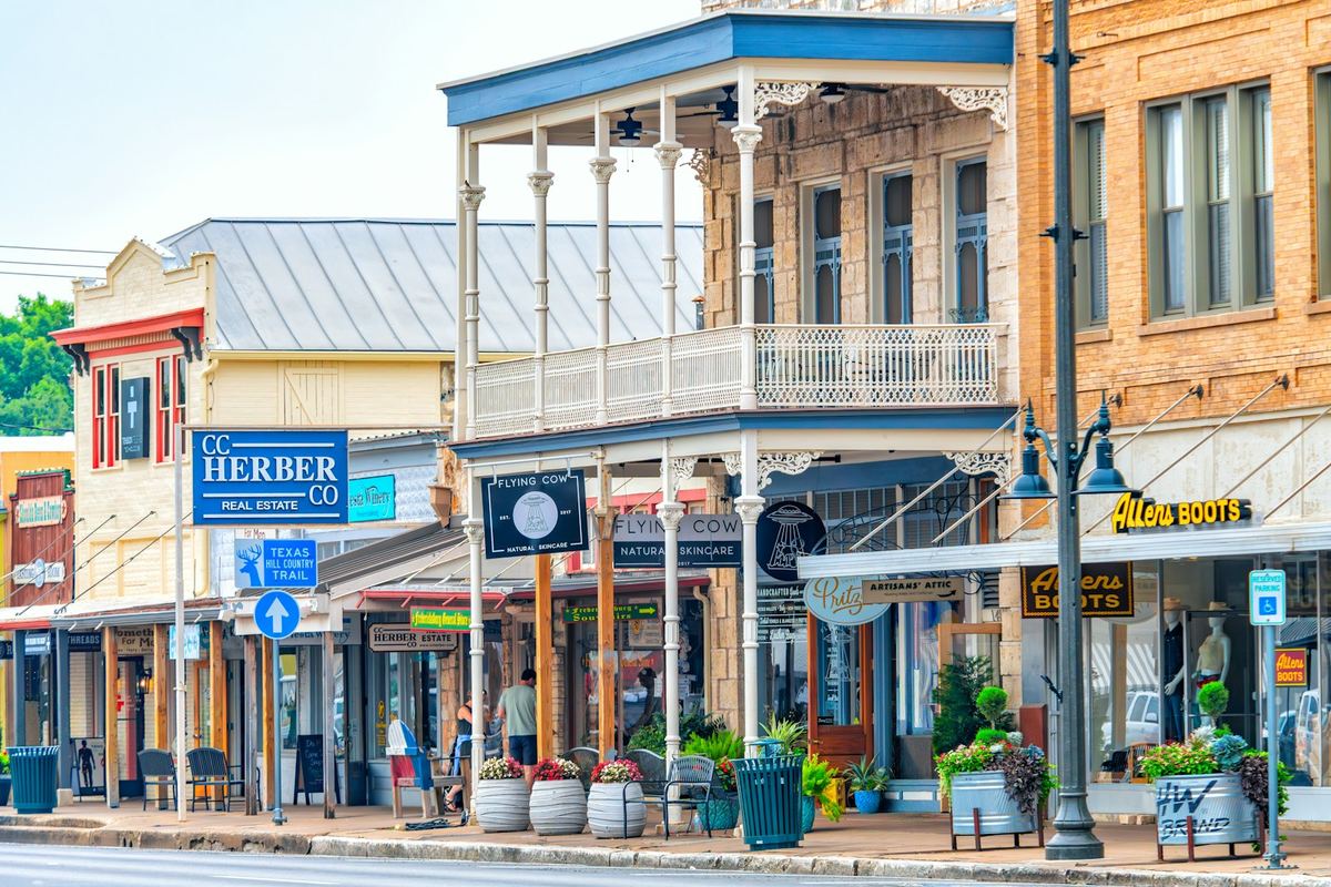 Historic storefronts on a small-town main street