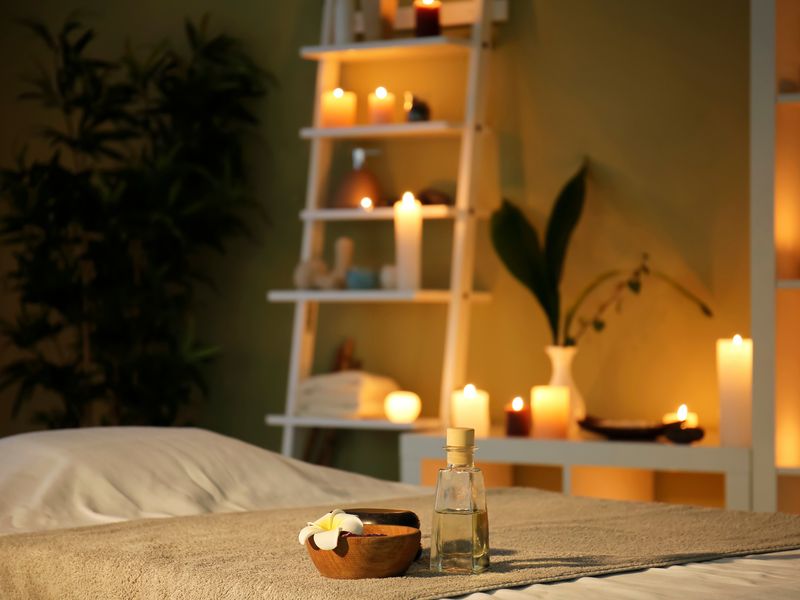 Candle-lit spa treatment room